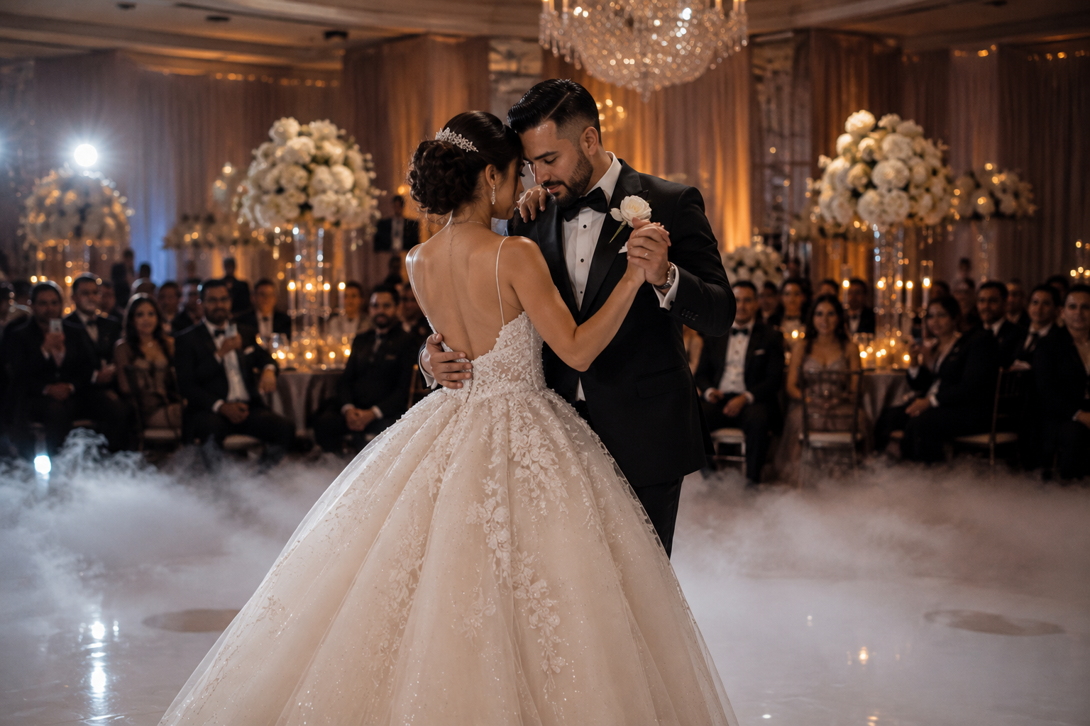 Wedding couple celebrating
